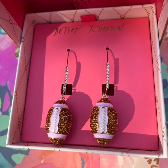 *NWT* Betsey Johnson Faux Stone Football Dangle Earrings - Picture 4 of 5